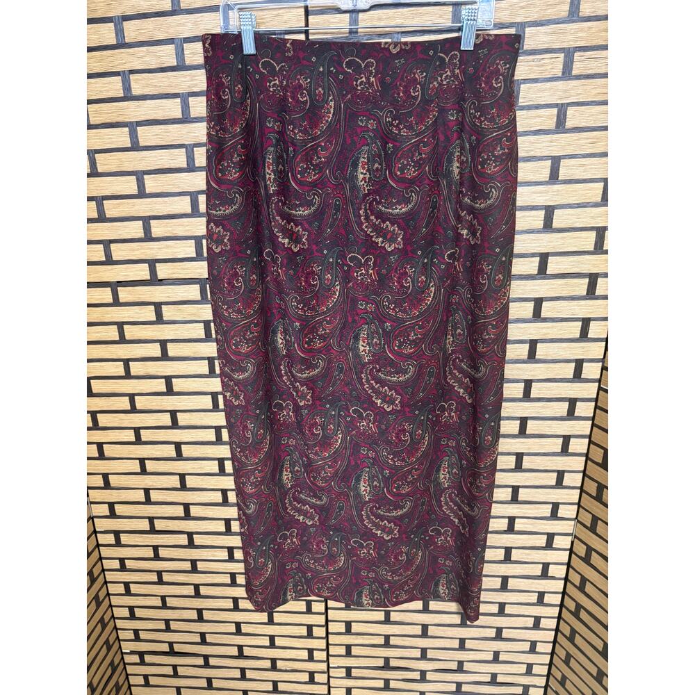 Studio‎ C Burgundy Sueded Paisley Midi Skirt Size 14